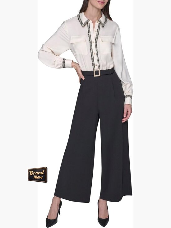 Pants - Long Sleeve Scuba Crepe Jumpsuit, Size 2, Polyester, Pocket, Zipper Closure